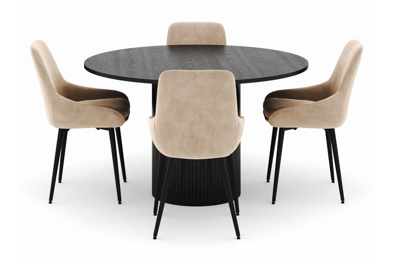 Kopparbo Rund Spisegruppe 130 cm 4 Alsarp Spisestole - Sort - Møbler - Borde - Spisebordssæt