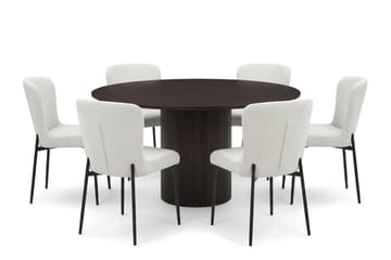 Kopparbo rund spisegruppe 130 cm i røget eg med 6 Elsie-spisestole - Røget eg - Møbler - Borde - Spisebordssæt
