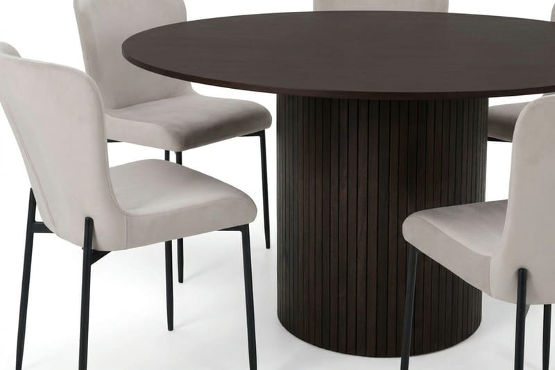 Kopparbo rund spisegruppe 130 cm i røget eg med 6 Elsie-spisestole - Røget eg/Beige - Møbler - Borde - Spisebordssæt