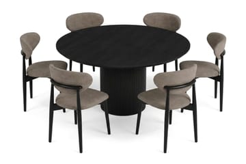 Kopparbo rund spisegruppe 150 cm Sort med 6 Molly-spisebordsstole - Sortbejdset eg - Møbler - Borde - Spisebordssæt