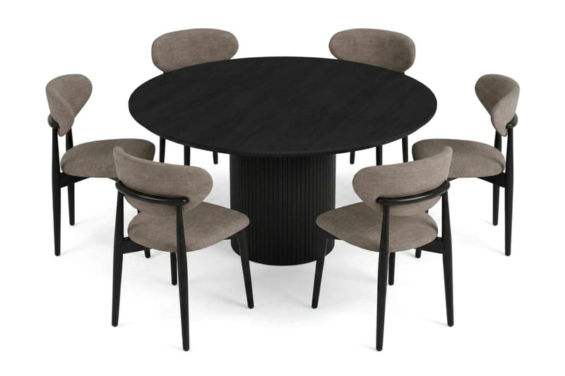Kopparbo rund spisegruppe 150 cm Sort med 6 Molly-spisebordsstole - Sortbejdset eg - Møbler - Borde - Spisebordssæt