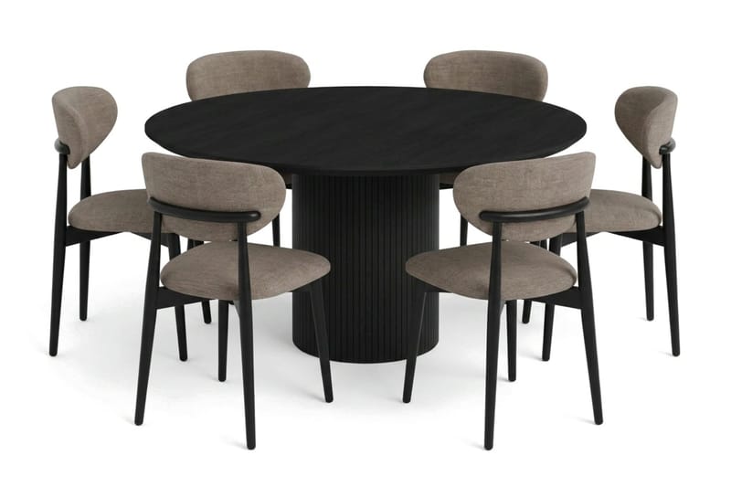 Kopparbo rund spisegruppe 150 cm Sort med 6 Molly-spisebordsstole, Sortbejdset eg