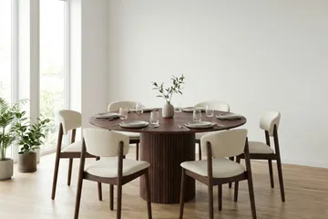 Kopparbo rund spisegruppe 150 cm valnød med 6 Nala spisebordsstole - Valnød - Møbler - Borde - Spisebordssæt