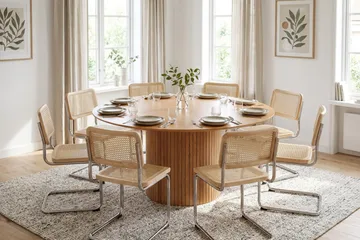 Kopparbo rund spisegruppe 180 cm Eg med 8 Build-spisebordsstole - Eg - Møbler - Borde - Spisebordssæt
