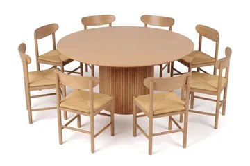 Kopparbo rund spisegruppe 180 cm eg med 8 Malte spisebordsstole - Eg - Møbler - Borde - Spisebordssæt