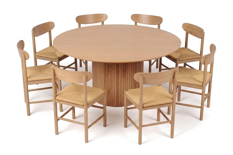 Kopparbo rund spisegruppe 180 cm eg med 8 Malte spisebordsstole - Eg - Møbler - Borde - Spisebordssæt