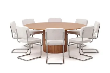 Kopparbo rund spisegruppe 180 cm Eg med 8 Milva-spisebordsstole - Eg - Møbler - Borde - Spisebordssæt