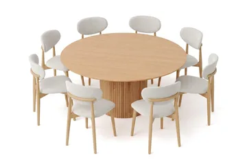Kopparbo rund spisegruppe 180 cm Eg med 8 Molly-spisebordsstole - Eg - Møbler - Borde - Spisebordssæt