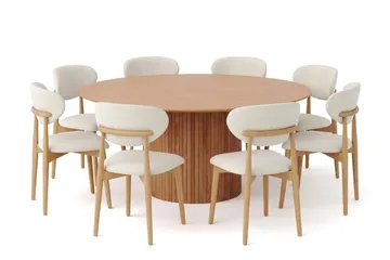 Kopparbo rund spisegruppe 180 cm Eg med 8 Molly-spisebordsstole - Eg - Møbler - Borde - Spisebordssæt