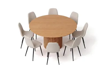 Kopparbo rund spisegruppe 180 cm eg med 8 Nibe-spisestole - Eg - Møbler - Borde - Spisebordssæt