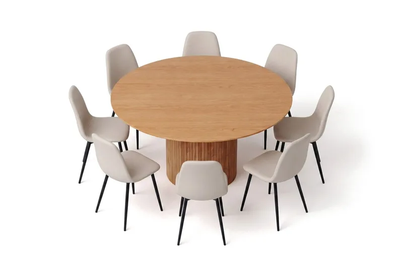 Kopparbo rund spisegruppe 180 cm eg med 8 Nibe-spisestole - Eg - Møbler - Borde - Spisebordssæt