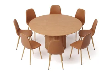 Kopparbo rund spisegruppe 180 cm eg med 8 Nibe-spisestole - Eg - Møbler - Borde - Spisebordssæt
