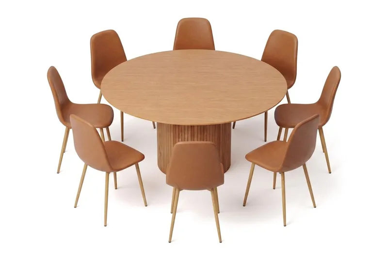 Kopparbo rund spisegruppe 180 cm eg med 8 Nibe-spisestole - Eg - Møbler - Borde - Spisebordssæt