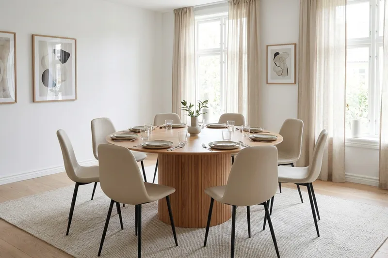 Kopparbo rund spisegruppe 180 cm eg med 8 Nibe-spisestole - Eg - Møbler - Borde - Spisebordssæt