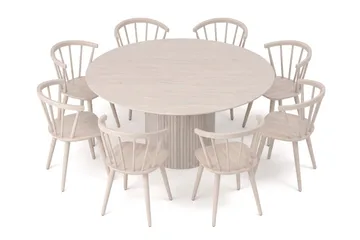 Kopparbo rund spisegruppe 180 cm hvidbejdset med 8 Tyrö-spisestole - Hvidbejdset - Møbler - Borde - Spisebordssæt
