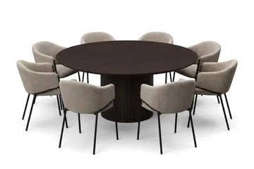 Kopparbo rund spisegruppe 180 cm røget eg med 8 Filip-spisestole - Røget eg - Møbler - Borde - Spisebordssæt