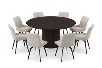 Kopparbo rund spisegruppe 180 cm røget eg med 8 Mora-spisestole - Røget eg - Møbler - Borde - Spisebordssæt