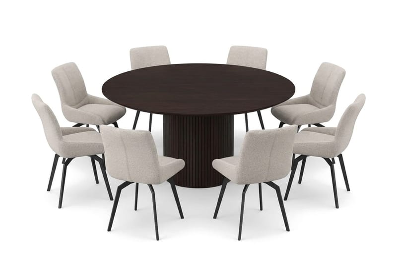 Kopparbo rund spisegruppe 180 cm røget eg med 8 Mora-spisestole - Røget eg - Møbler - Borde - Spisebordssæt