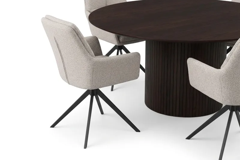 Kopparbo rund spisegruppe 180 cm røget eg med 8 Torsby-spisestole - Røget eg - Møbler - Borde - Spisebordssæt