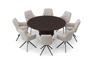 Kopparbo rund spisegruppe 180 cm røget eg med 8 Torsby-spisestole - Røget eg - Møbler - Borde - Spisebordssæt