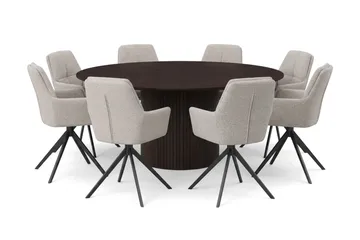 Kopparbo rund spisegruppe 180 cm røget eg med 8 Torsby-spisestole - Røget eg - Møbler - Borde - Spisebordssæt