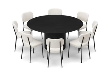 Kopparbo rund spisegruppe 180 cm sort med 8 Gemmiano-spisestole - Sort - Møbler - Borde - Spisebordssæt