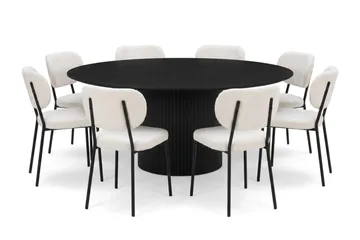 Kopparbo rund spisegruppe 180 cm sort med 8 Gemmiano-spisestole - Sort - Møbler - Borde - Spisebordssæt