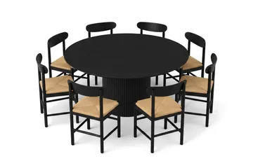 Kopparbo rund spisegruppe 180 cm sort med 8 Malte spisebordsstole - Møbler - Borde - Spisebordssæt