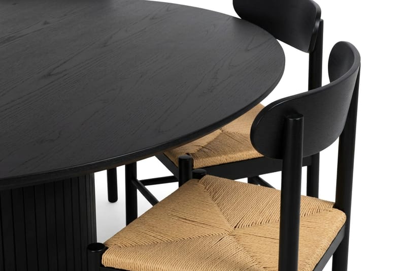 Kopparbo rund spisegruppe 180 cm sort med 8 Malte spisebordsstole - Møbler - Borde - Spisebordssæt