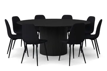 Kopparbo rund spisegruppe 180 cm sort med 8 Nibe-spisestole - Sort - Møbler - Borde - Spisebordssæt