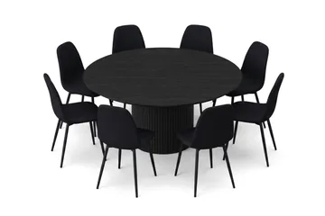 Kopparbo rund spisegruppe 180 cm sort med 8 Nibe-spisestole - Sort - Møbler - Borde - Spisebordssæt