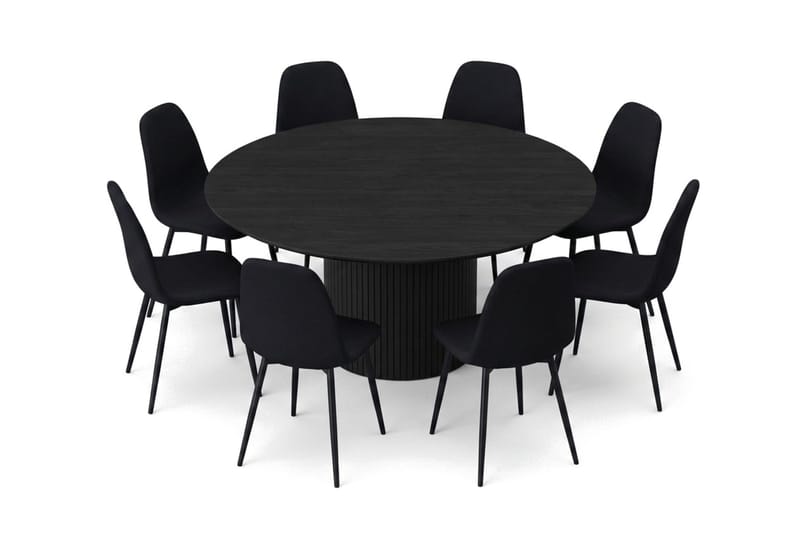 Kopparbo rund spisegruppe 180 cm sort med 8 Nibe-spisestole - Sort - Møbler - Borde - Spisebordssæt