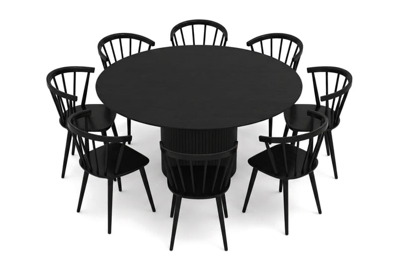 Kopparbo rund spisegruppe 180 cm sort med 8 Tyrö-spisestole - Sort - Møbler - Borde - Spisebordssæt