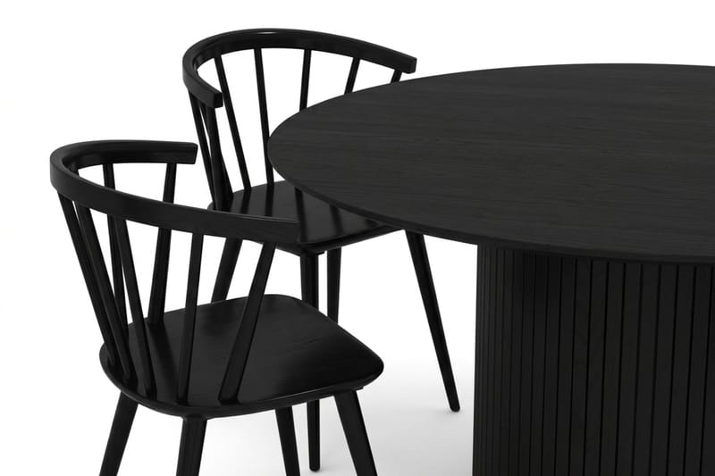 Kopparbo rund spisegruppe 180 cm sort med 8 Tyrö-spisestole - Sort - Møbler - Borde - Spisebordssæt