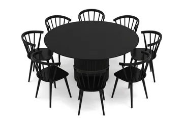 Kopparbo rund spisegruppe 180 cm sort med 8 Tyrö-spisestole - Sortbejdset eg - Møbler - Borde - Spisebordssæt