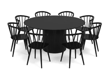Kopparbo rund spisegruppe 180 cm sort med 8 Tyrö-spisestole - Sortbejdset eg - Møbler - Borde - Spisebordssæt