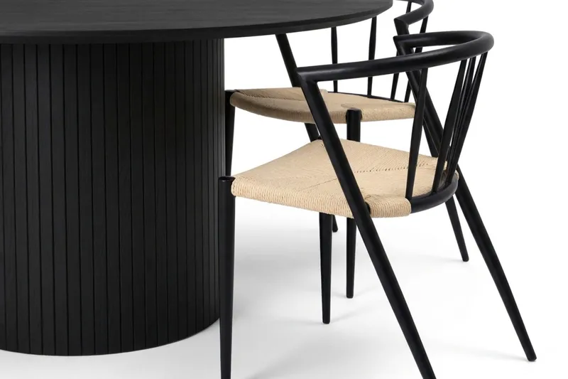 Kopparbo rund spisegruppe 180 cm sort med 8 Winston-spisestole - Sortbejdset eg - Møbler - Borde - Spisebordssæt