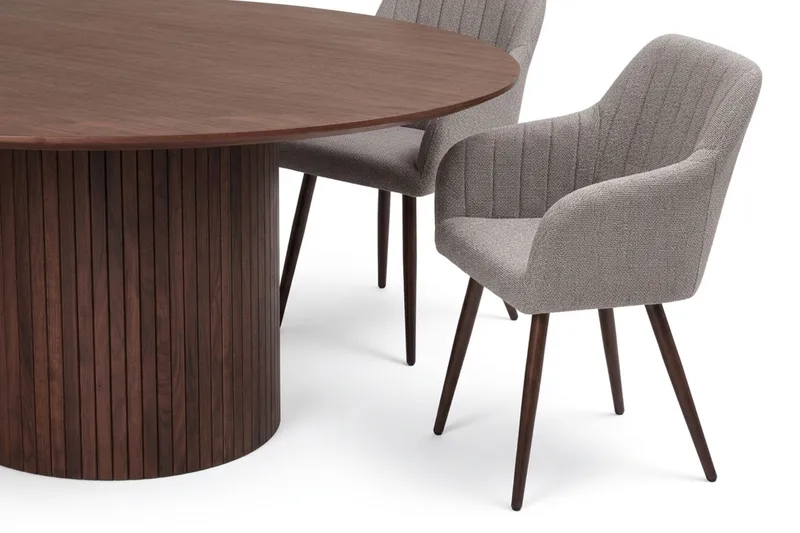 Kopparbo rund spisegruppe 180 cm Valnød med 8 Filippa-spisebordsstole - Valnød - Møbler - Borde - Spisebordssæt