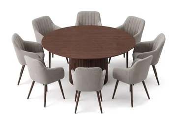 Kopparbo rund spisegruppe 180 cm Valnød med 8 Filippa-spisebordsstole - Valnød - Møbler - Borde - Spisebordssæt