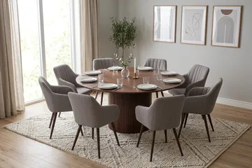 Kopparbo rund spisegruppe 180 cm Valnød med 8 Filippa-spisebordsstole - Valnød - Møbler - Borde - Spisebordssæt