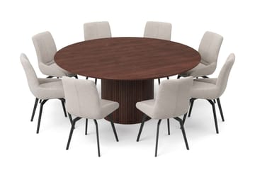 Kopparbo rund spisegruppe 180 cm valnød med 8 Mora-spisestole - Valnød - Møbler - Borde - Spisebordssæt