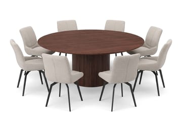 Kopparbo rund spisegruppe 180 cm valnød med 8 Mora-spisestole - Valnød - Møbler - Borde - Spisebordssæt