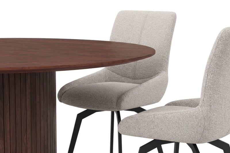 Kopparbo rund spisegruppe 180 cm valnød med 8 Mora-spisestole - Valnød - Møbler - Borde - Spisebordssæt