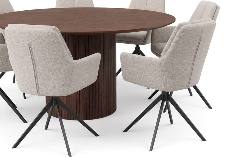 Kopparbo rund spisegruppe 180 cm valnød med 8 Torsby-spisestole - Valnød - Møbler - Borde - Spisebordssæt
