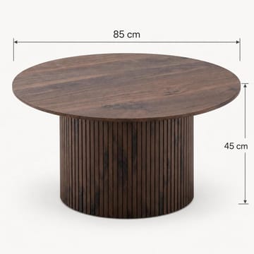 Kopparbo Rundt Sofabord 85 cm med Træ- og Valnøddeudseende, Rillet Søjlefod og Tynd Bordplade - Brun - Møbler - Borde - Sofabord