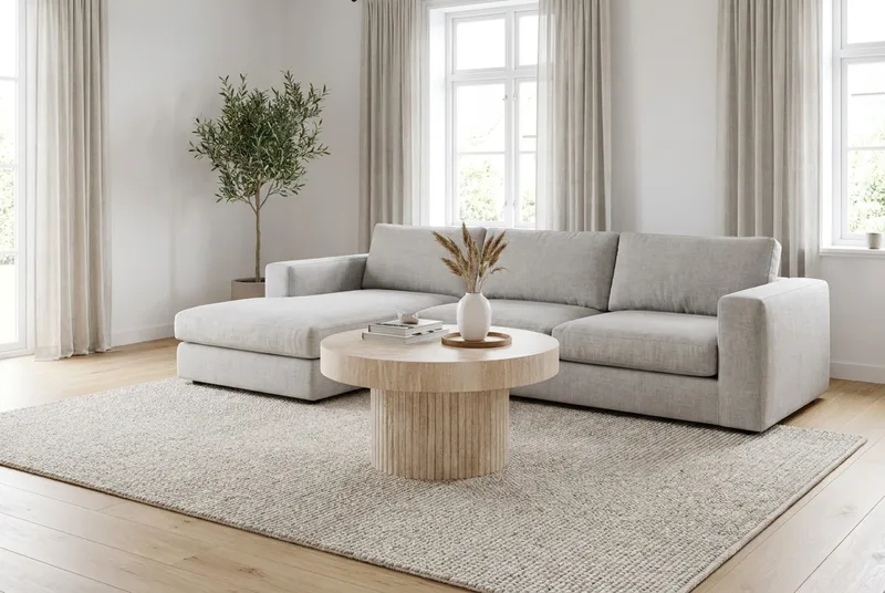Kopparbo Rundt Sofabord 85 cm med tyk bordplade - Travertin - Møbler - Borde - Sofabord