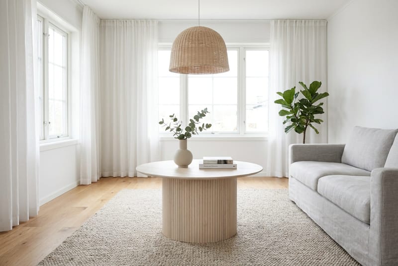 Kopparbo rundt sofabord 85 cm med tynd bordplade - Hvidbejdset eg - Møbler - Borde - Sofabord