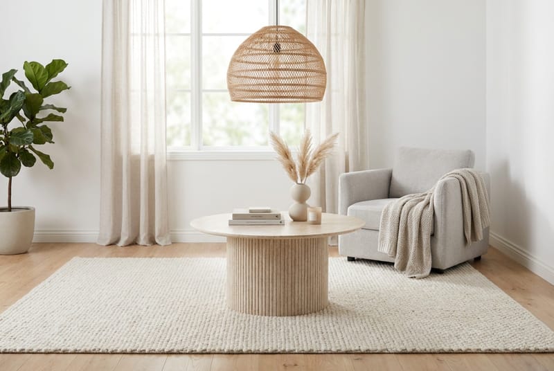 Kopparbo rundt sofabord 85 cm med tynd bordplade - Travertin - Møbler - Borde - Sofabord