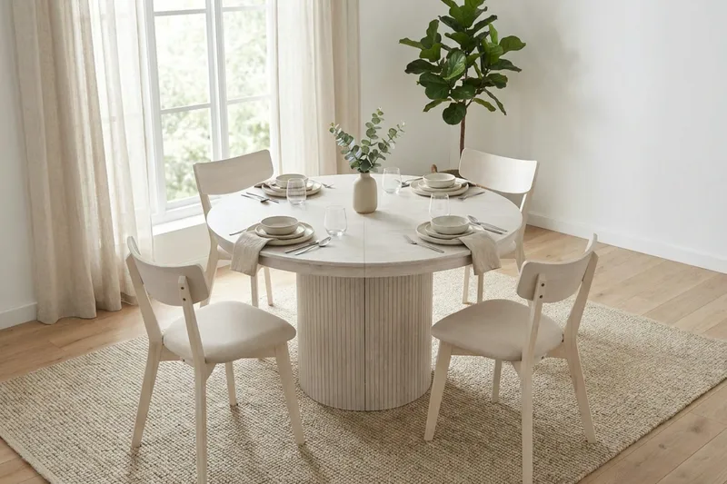Kopparbo rundt spisebord, forlængeligt 120-220 cm finer - Hvidlaseret - Møbler - Borde - Spisebord og køkkenbord