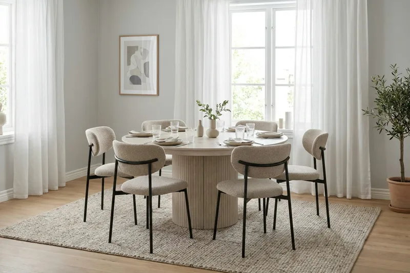 Kopparbo rundt spisebord, forlængeligt 140-240 cm finer - Hvidlaseret - Møbler - Borde - Spisebord og køkkenbord